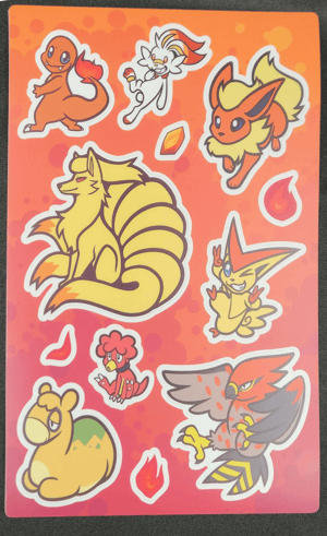 Fire Pokemon Sticker Sheet