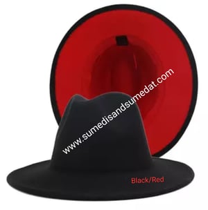 Image of Red/Black Two-Tone Color Fedora Hats