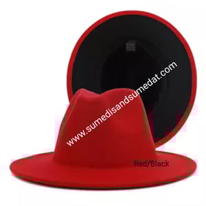 Image of Red/Black Two-Tone Color Fedora Hats