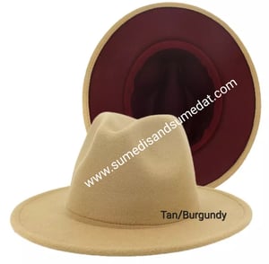Image of Tan/Burgundy Two-Tone Color Fedora Hats