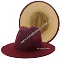 Tan/Burgundy Two-Tone Color Fedora Hats