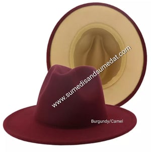 Image of Tan/Burgundy Two-Tone Color Fedora Hats