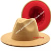Khaki/Red Two-Tone Color Fedora Hats