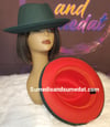 Hunter-Green/Red Upturned Jazzy Fedora Hats 