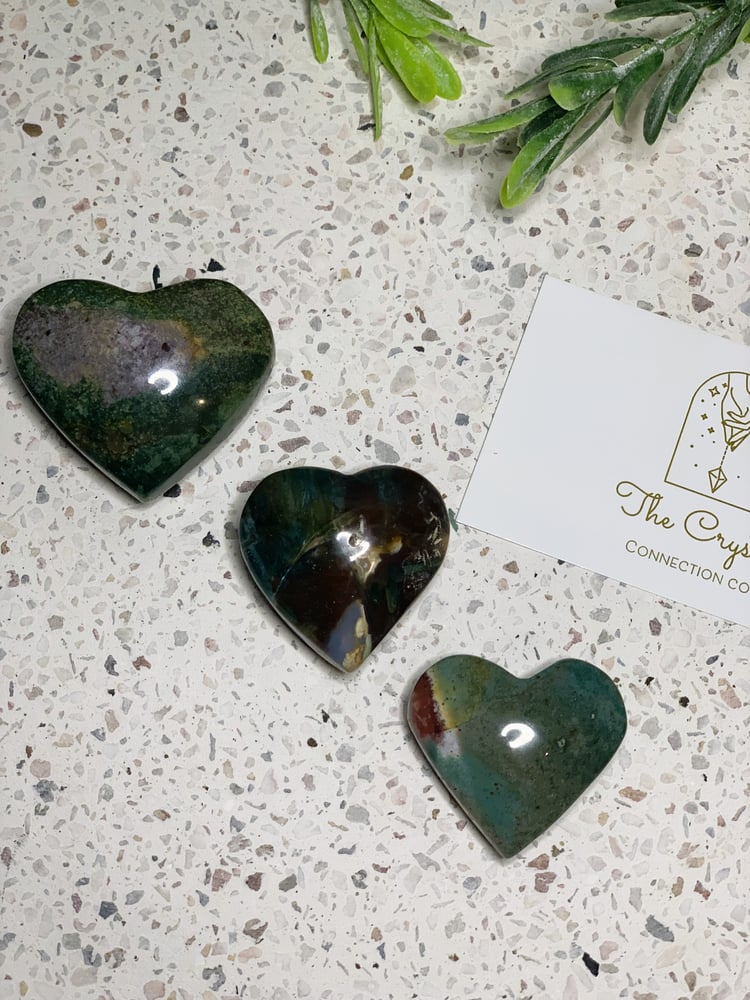 Image of Ocean Jasper Puffy Heart Carvings 141, 142, 143.