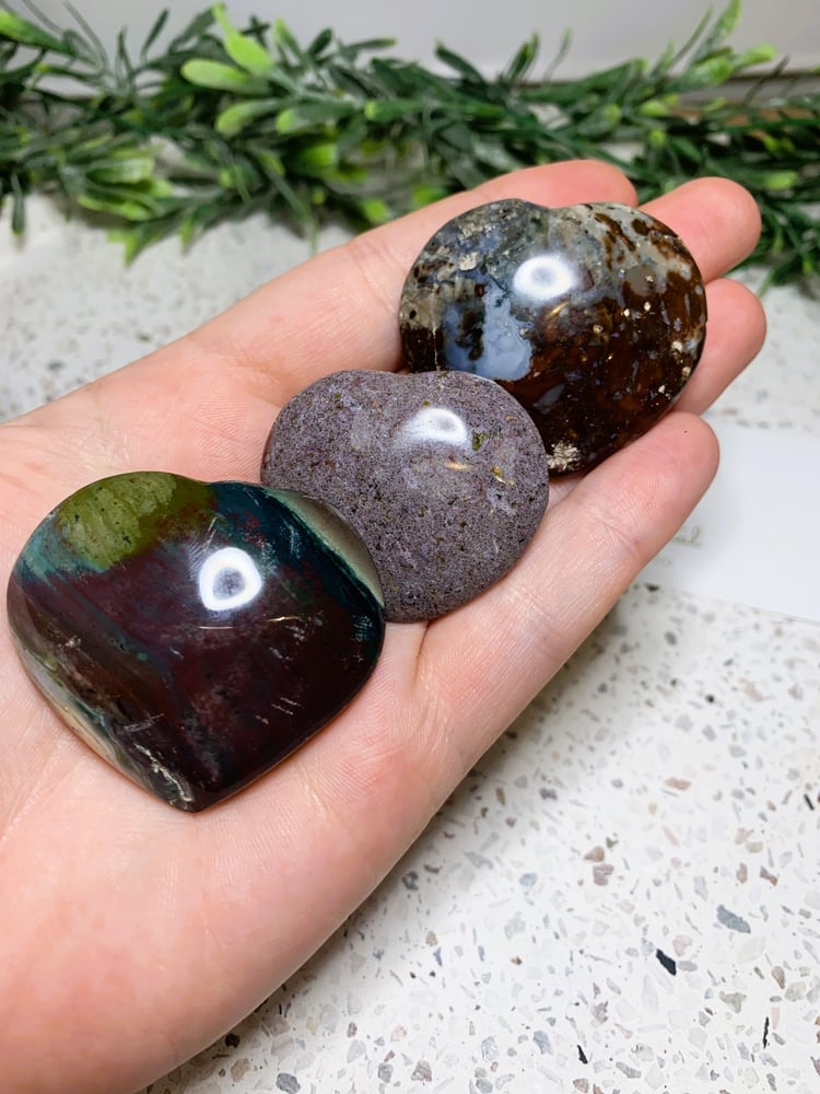 Image of Ocean Jasper Heart Palm/Worry Stones  * Intuitively Selected*