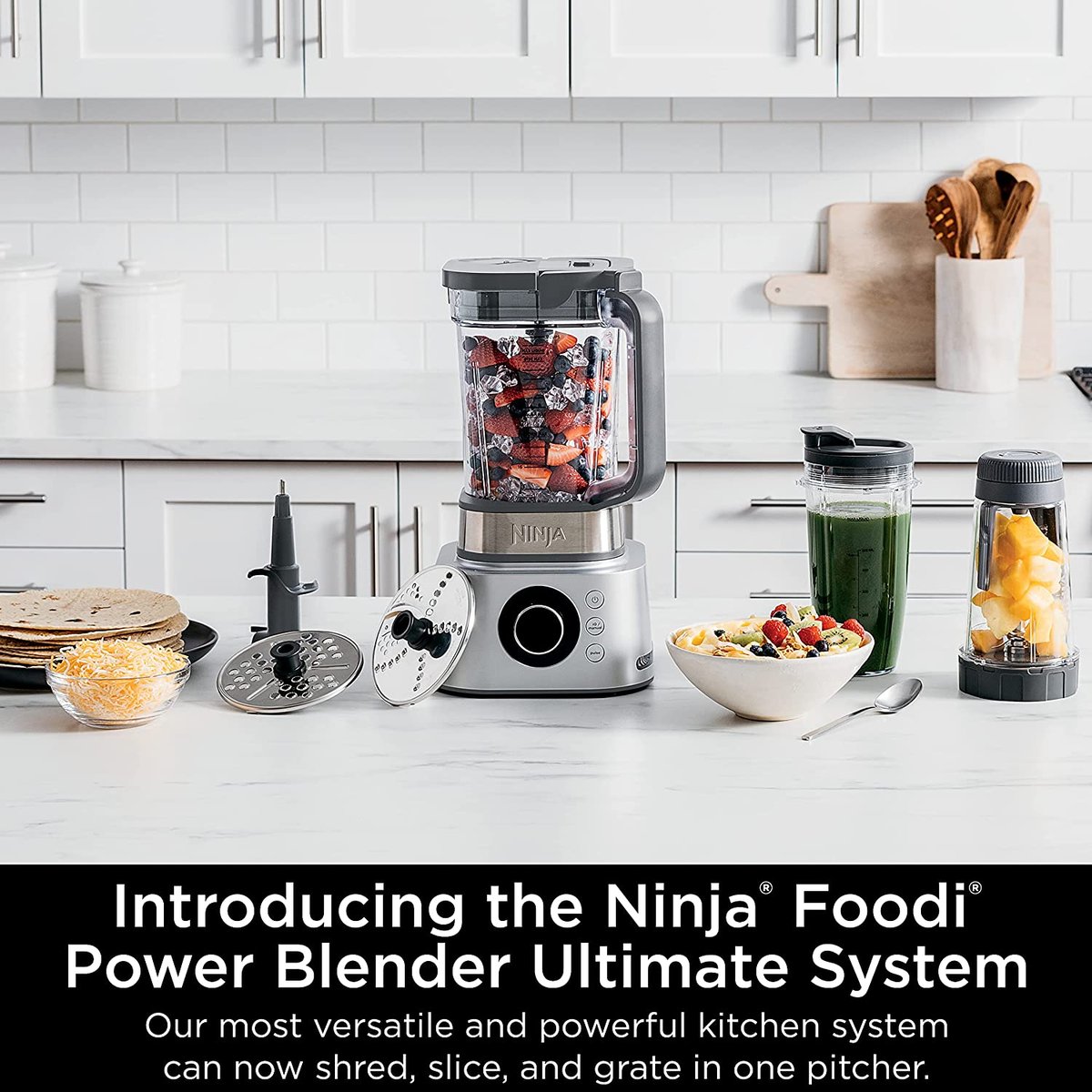 Ninja Foodi Power Blender accessories including pitcher, lid, blades and  cup
