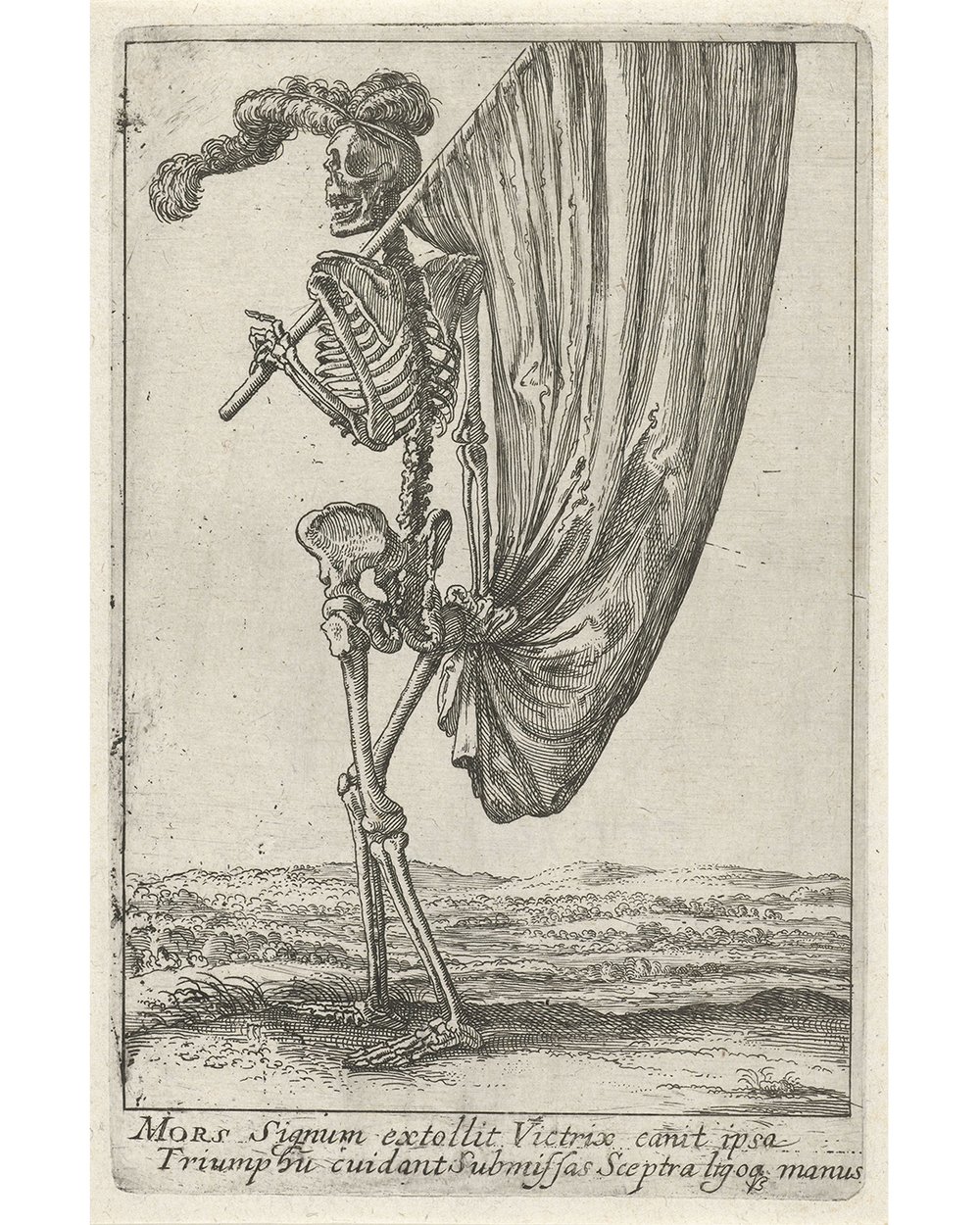 "Skeleton with Banner, Hendrick Hondius" (1625 - 1652)