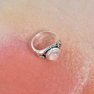 Image of Pale Pink Chalcedony cabochon cut vintage style silver ring