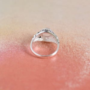 Image of Pale Pink Chalcedony cabochon cut vintage style silver ring