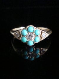 Image 1 of Victorian 18ct 18k yellow gold turquoise and diamond cluster fine quality