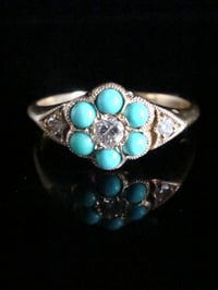 Image 2 of Victorian 18ct 18k yellow gold turquoise and diamond cluster fine quality