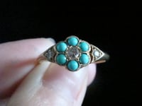 Image 4 of Victorian 18ct 18k yellow gold turquoise and diamond cluster fine quality