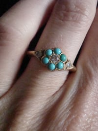 Image 5 of Victorian 18ct 18k yellow gold turquoise and diamond cluster fine quality