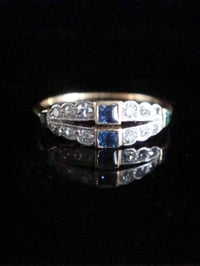Image 2 of Edwardian 18ct 18k yellow gold platinum sapphire emerald and diamond double band