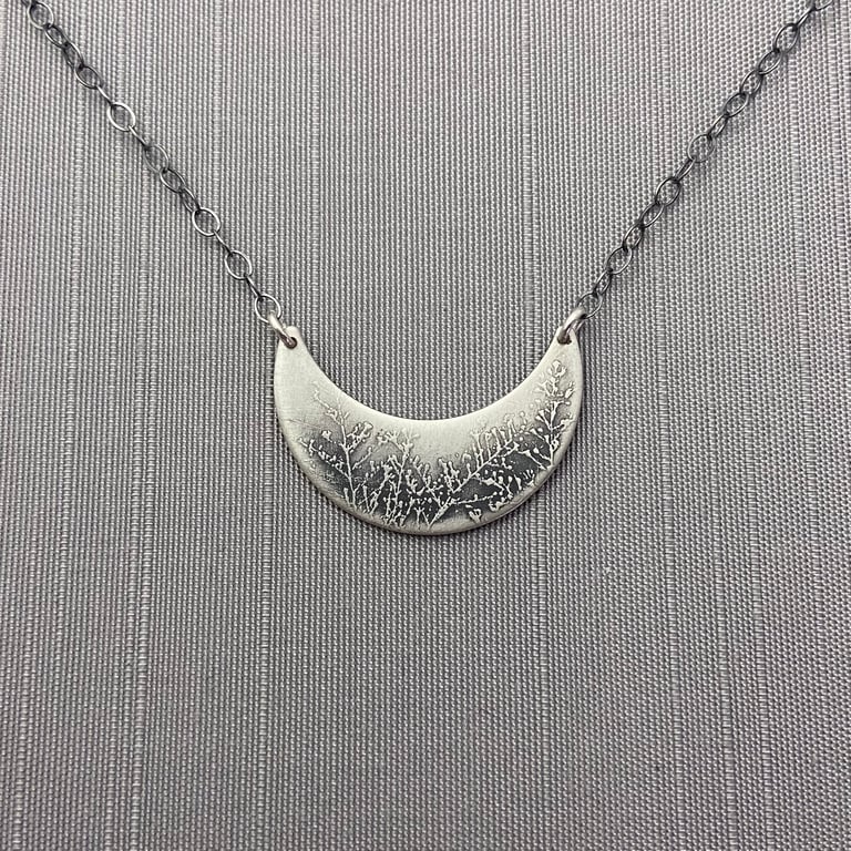 Sterling Silver Prairie Flower Narrow Crescent Necklace Image 3