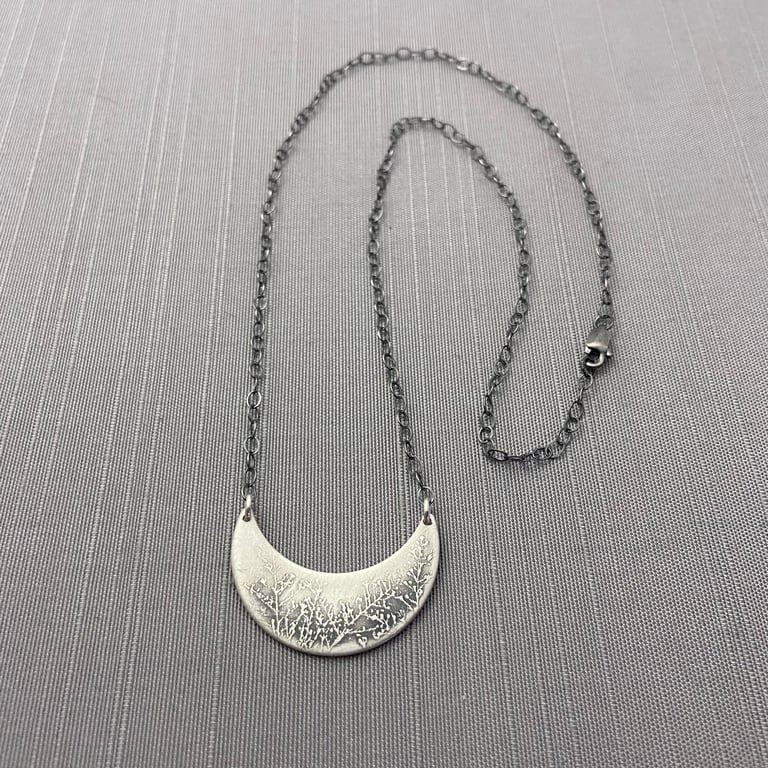 Sterling Silver Prairie Flower Narrow Crescent Necklace Image 4