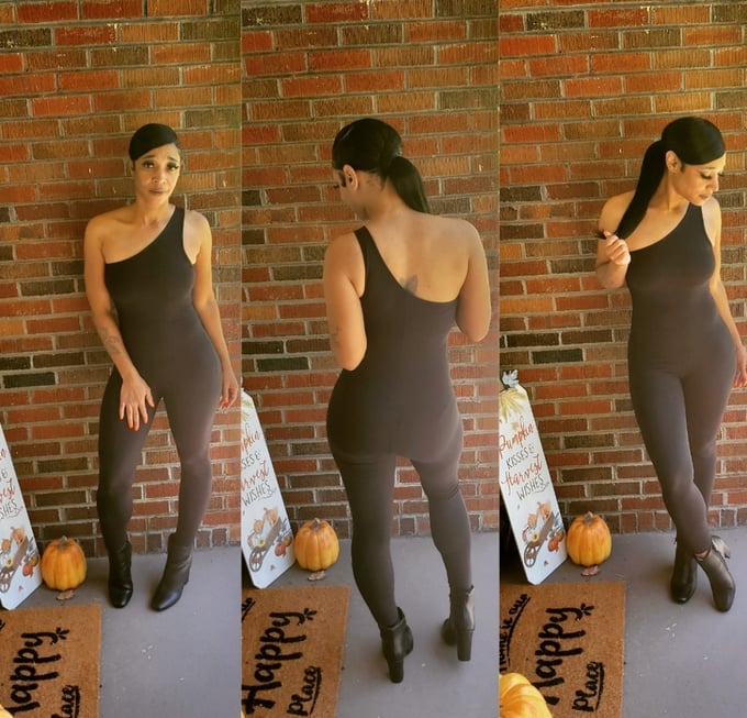 Image of One Shoulder Bodycon Jumpsuit (Black)