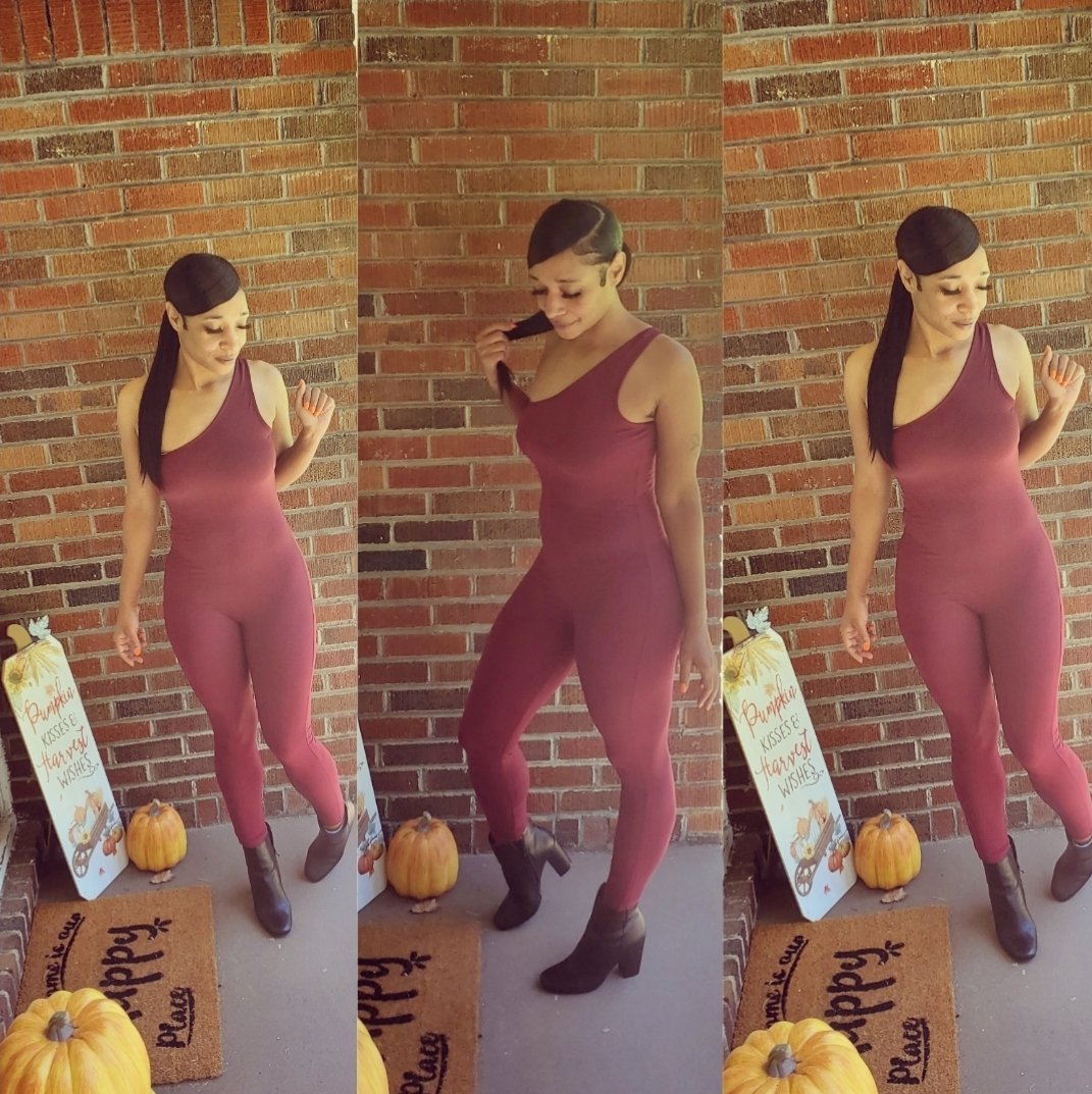 Image of One Shoulder Bodycon Jumpsuit (Burgundy)