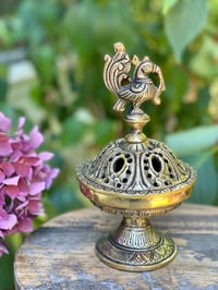 Tall Peacock brass incense holder 