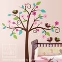 Whimsical Flower Tree with Love Birds - Nursery Vinyl Wall Decal Sticker