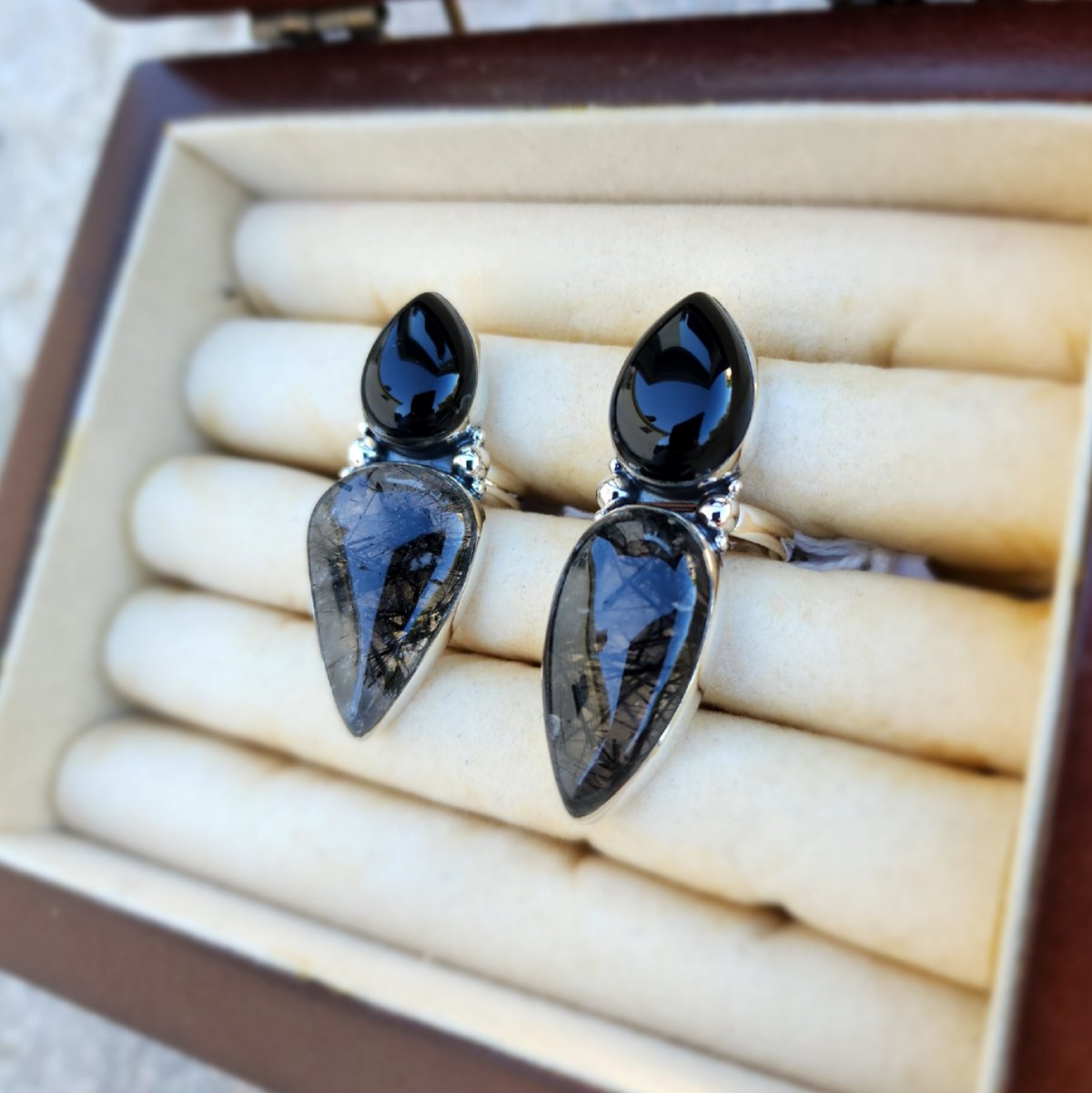 Image of Polaris - Obsidian & Tourmalinated Quartz Ring in Sterling 