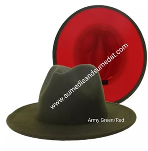 Image of Army-Green/Red Fedora Hats (56-58)