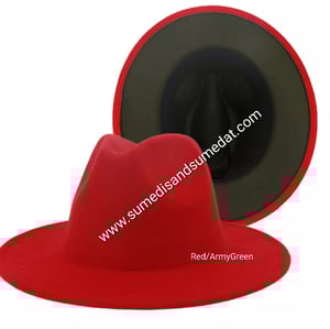 Image of Army-Green/Red Fedora Hats (56-58)