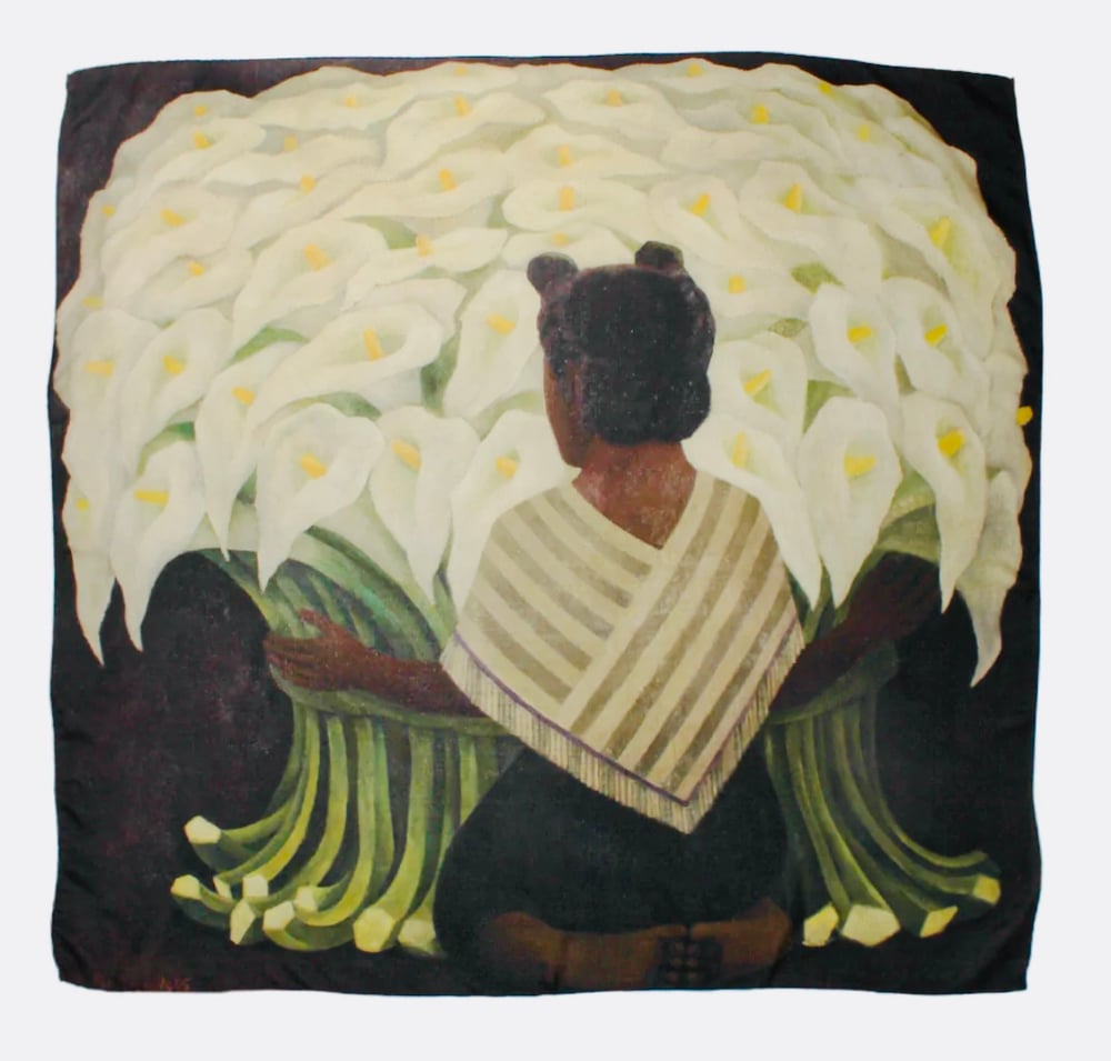 Image of WOMAN WITH CALLA LILLIES Art Scarf by DIEGO RIVERA