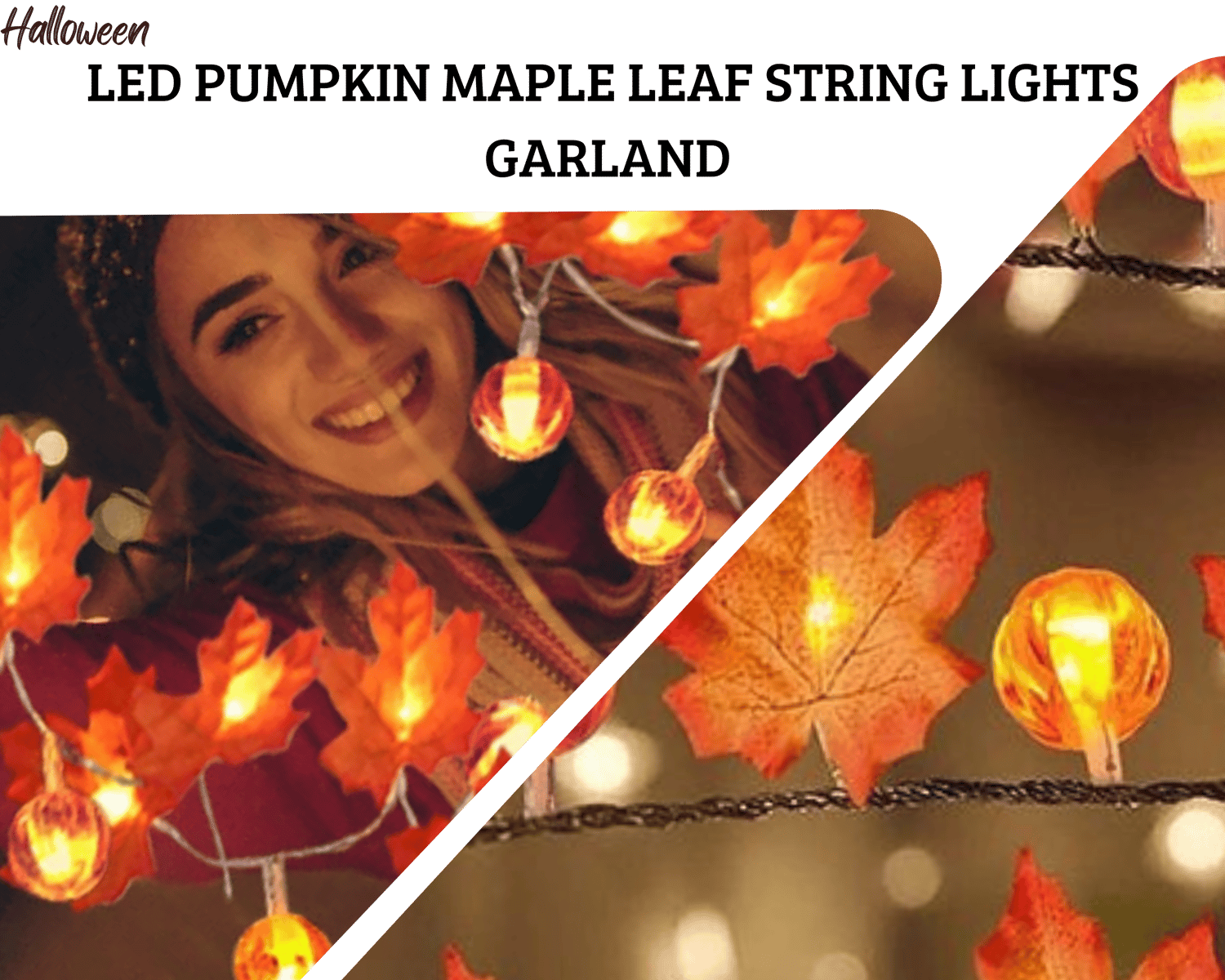 20 LED Maple Leaf & Pumpkin String Lights Garland Led Fairy Lights for Halloween Autumn 2022