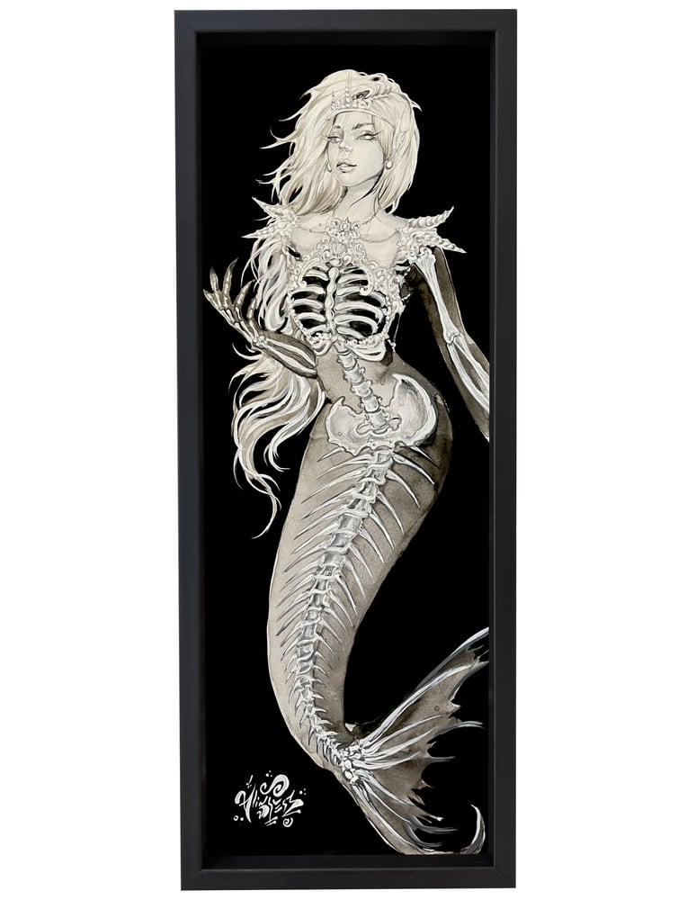 Image of Framed "Skeleton Mermaid" Original Painting (Matte Black Series)