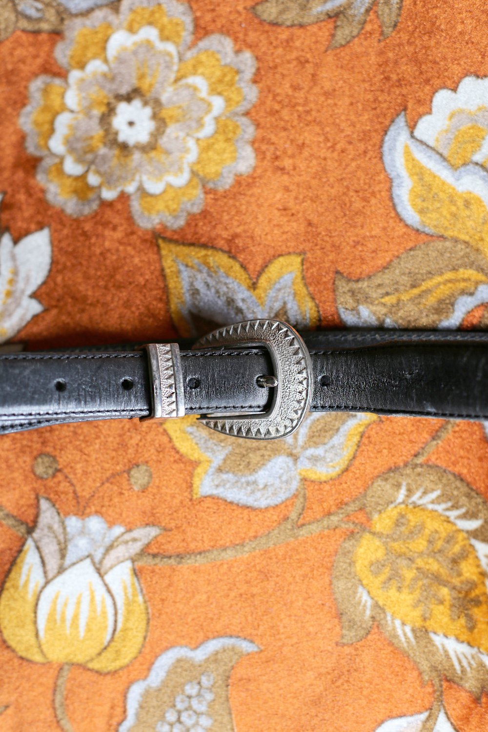 Vintage Black Leather Western Belt 