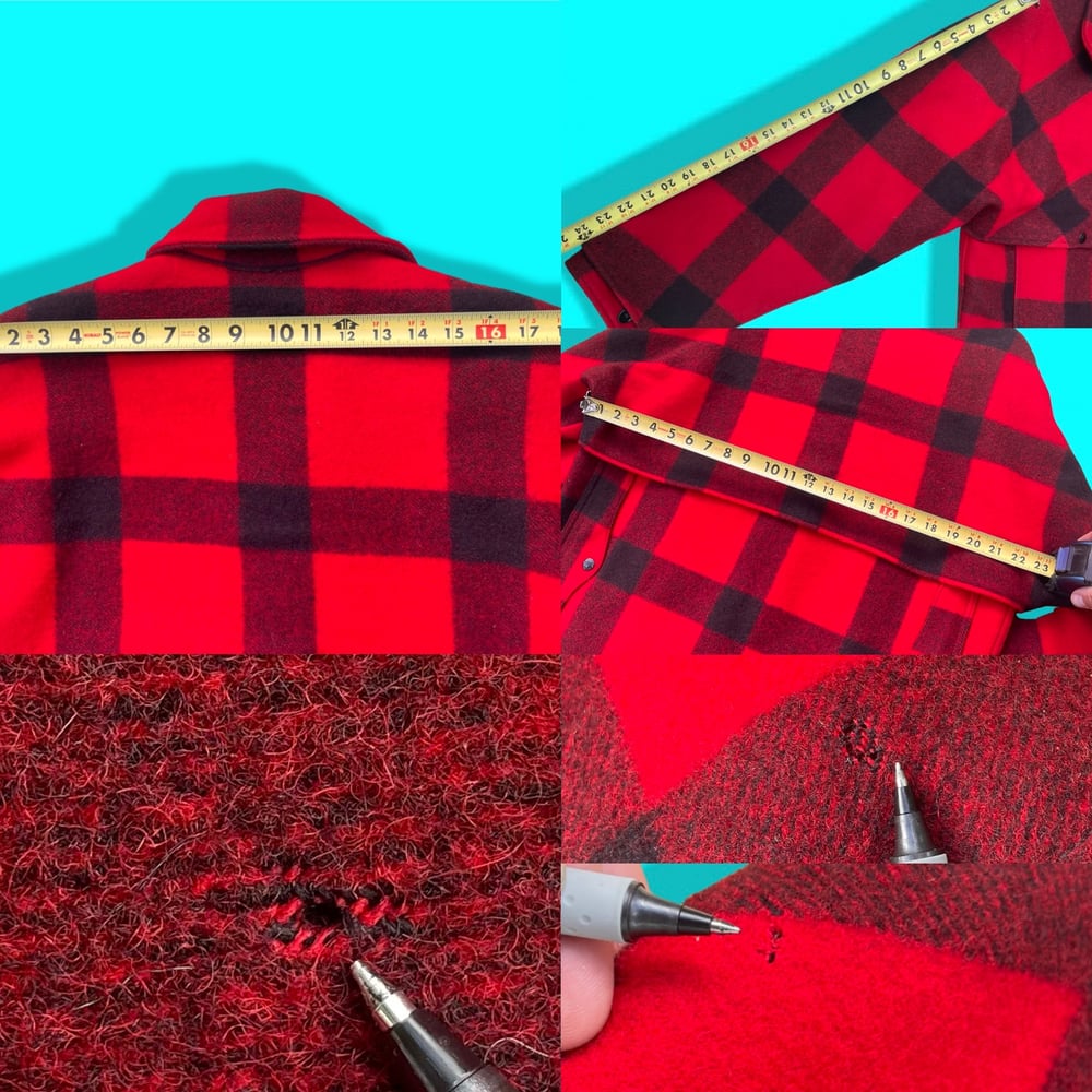 C. C. Filson 70s Vintage Buffalo Check Mackinaw Hunting Jacket Red Black Plaid 100% Wool size: XL