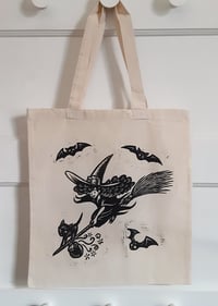 Image of 'Witch Girl & Friends' Block-Printed Tote Bag