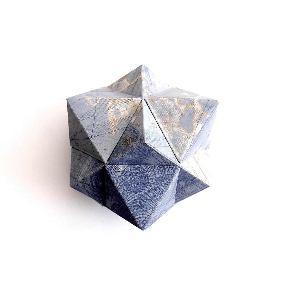Image of Archival photographic print of cube and octahedron in blue-grey and gold