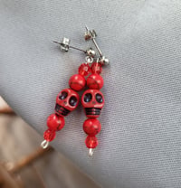 Image 3 of Red Skull Earrings 