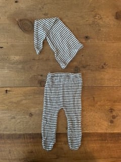 Image of Super Soft Footed Pants & Sleepy Cap Grey Stripe 