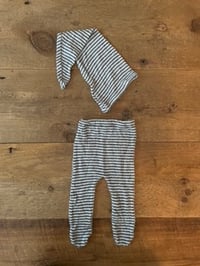 Super Soft Footed Pants & Sleepy Cap Grey Stripe 