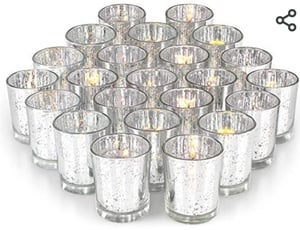 Image of Silver small shinny vase with candles