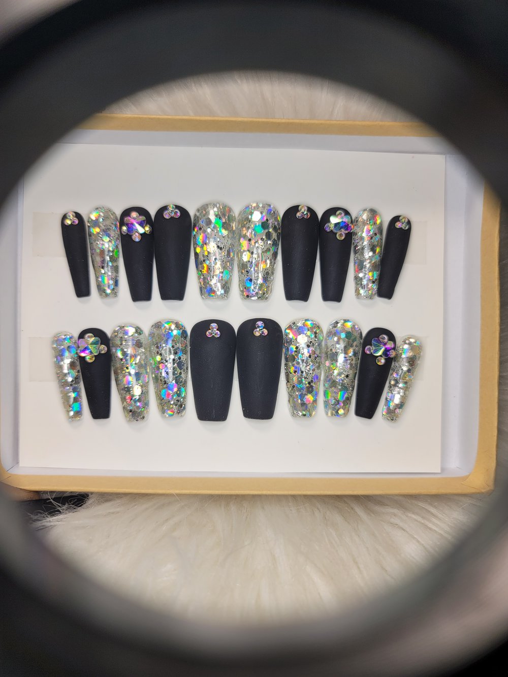 Image of Silver holographic glitter and matte black