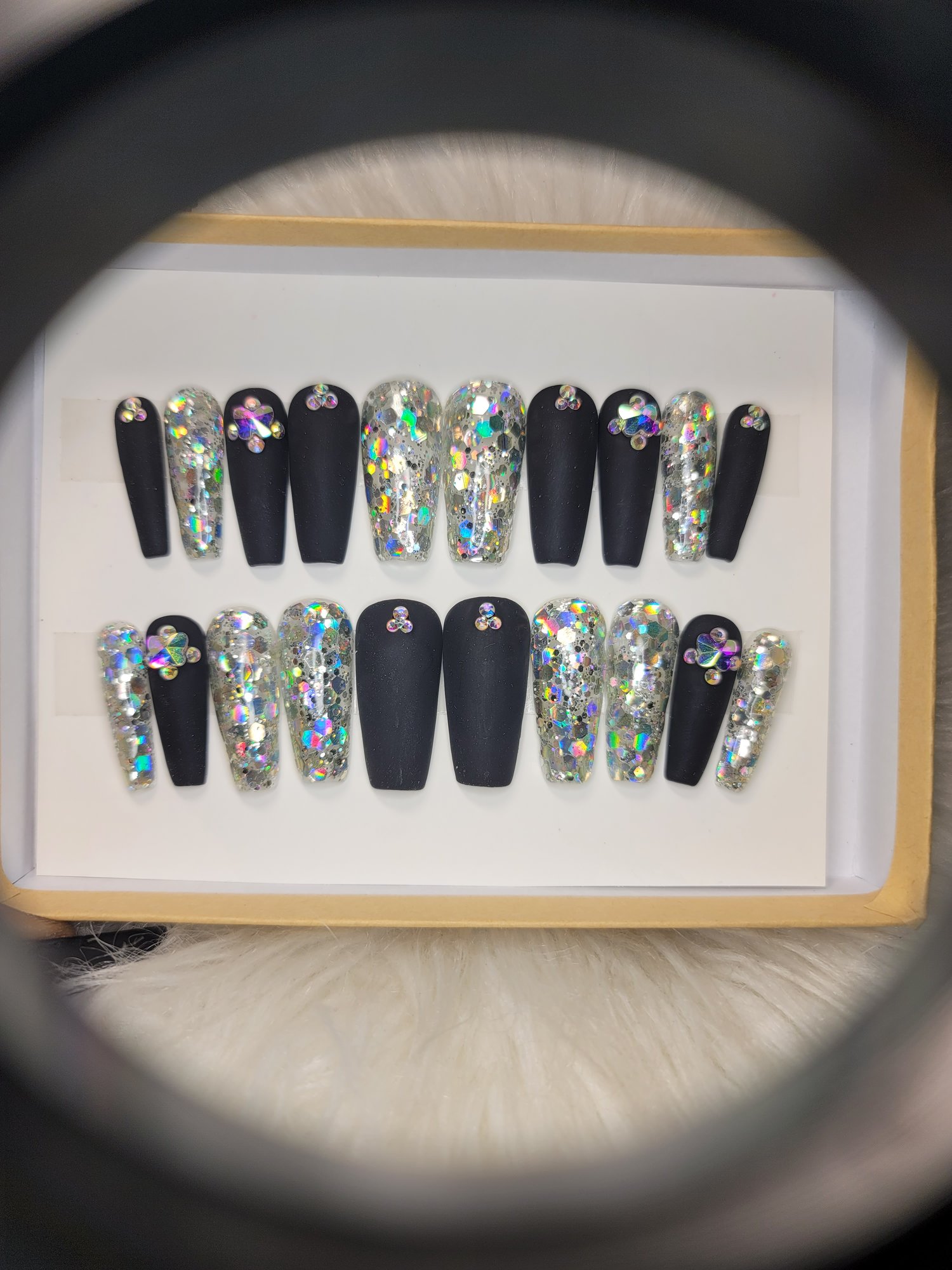 Image of Silver holographic glitter and matte black