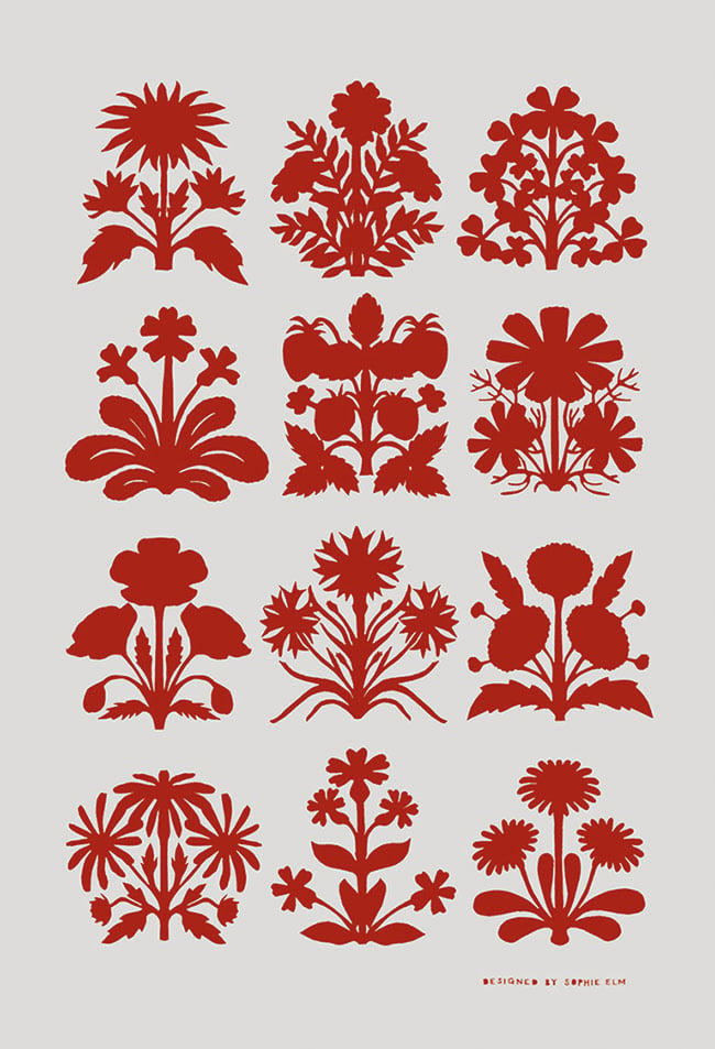 Image of Paper Cut Flowers - Tea Towel