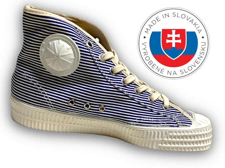 VEGANCRAFT pinstripe hi top blue white sneaker shoes made in Slovakia Image 3