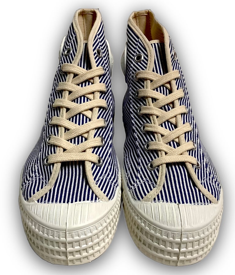 VEGANCRAFT pinstripe hi top blue white sneaker shoes made in Slovakia Image 5