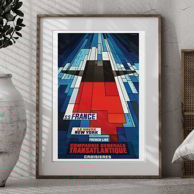 S.S. France to New York | John Bainbridge | 1962 | Wall Art Print | Vintage Travel Poster