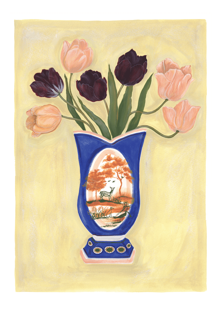 Image of A3 Deer on the Common Romantic Vase Print