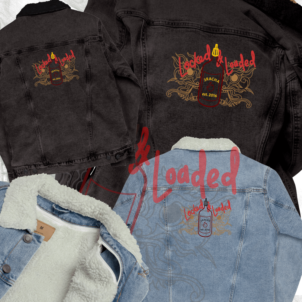 Image of Locked and Loaded Embroidered Denim Sherpa Jacket