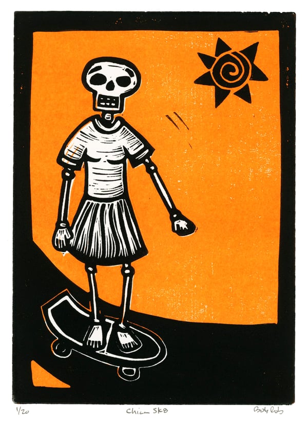 Image of SK8 Chica (Linocut)