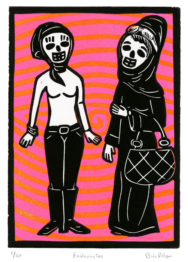 Image of Egyptian Fashionistas (Linocut)