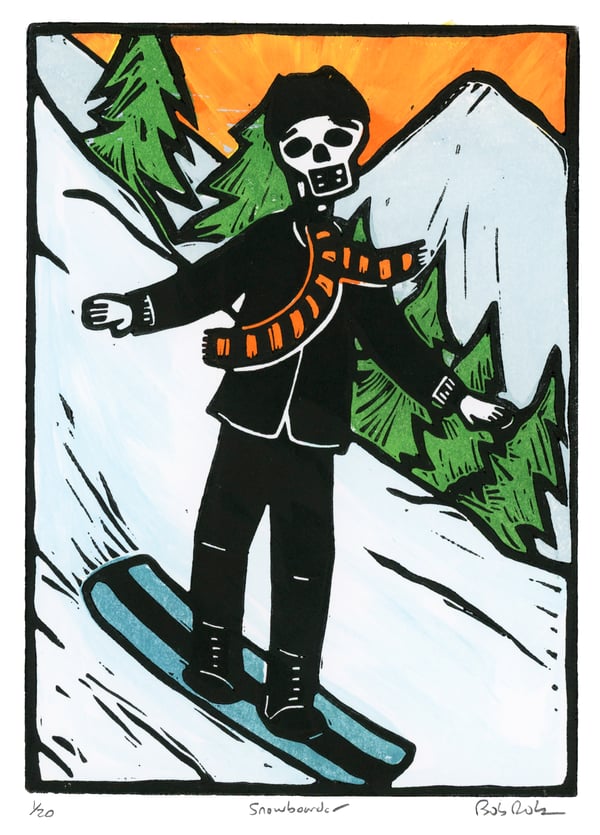 Image of Snowboarder (Linocut)